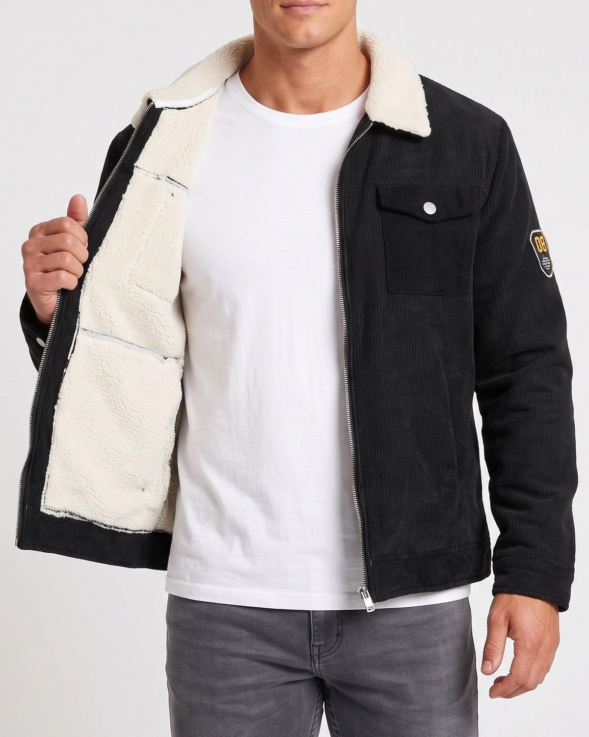 KZZ Corduroy Men's Jacket with Fleece Lining and Thickened Workwear