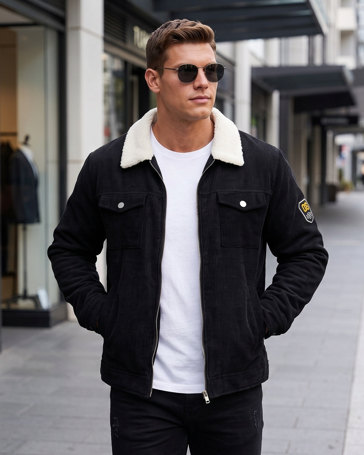 KZZ Corduroy Men's Jacket with Fleece Lining and Thickened Workwear