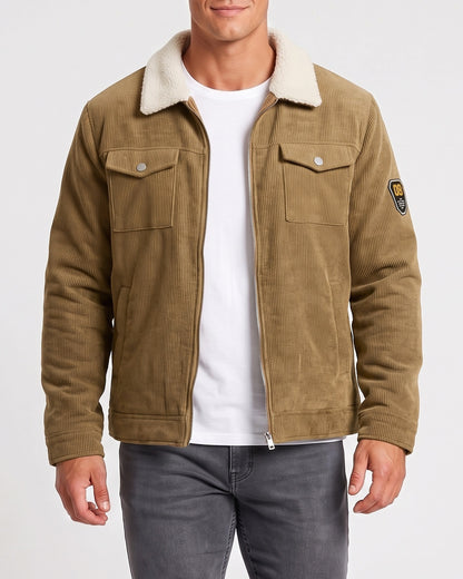 KZZ Corduroy Men's Jacket with Fleece Lining and Thickened Workwear