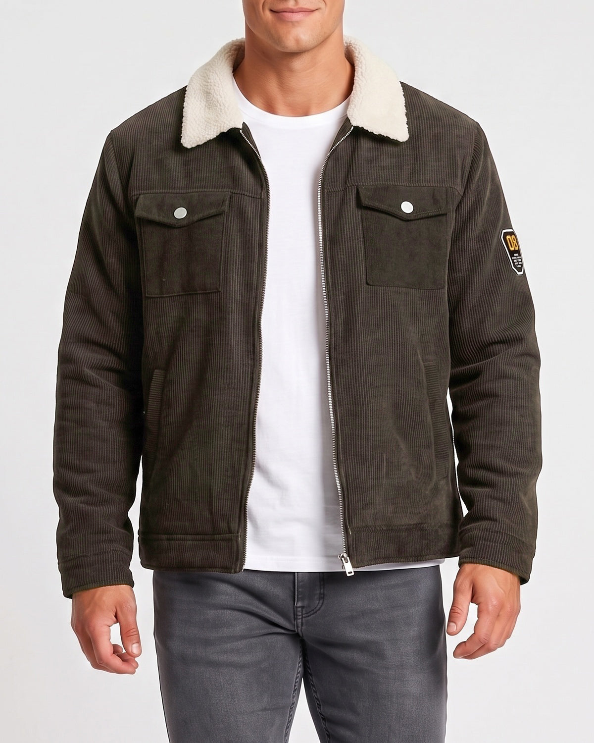 KZZ Corduroy Men's Jacket with Fleece Lining and Thickened Workwear
