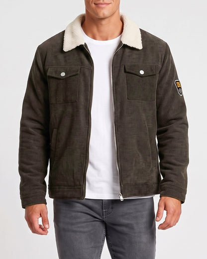KZZ Corduroy Men's Jacket with Fleece Lining and Thickened Workwear