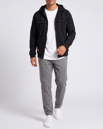 KZZ Men's Outdoor Casual Multi-Pocket Full-Zip Hooded Sweatshirt
