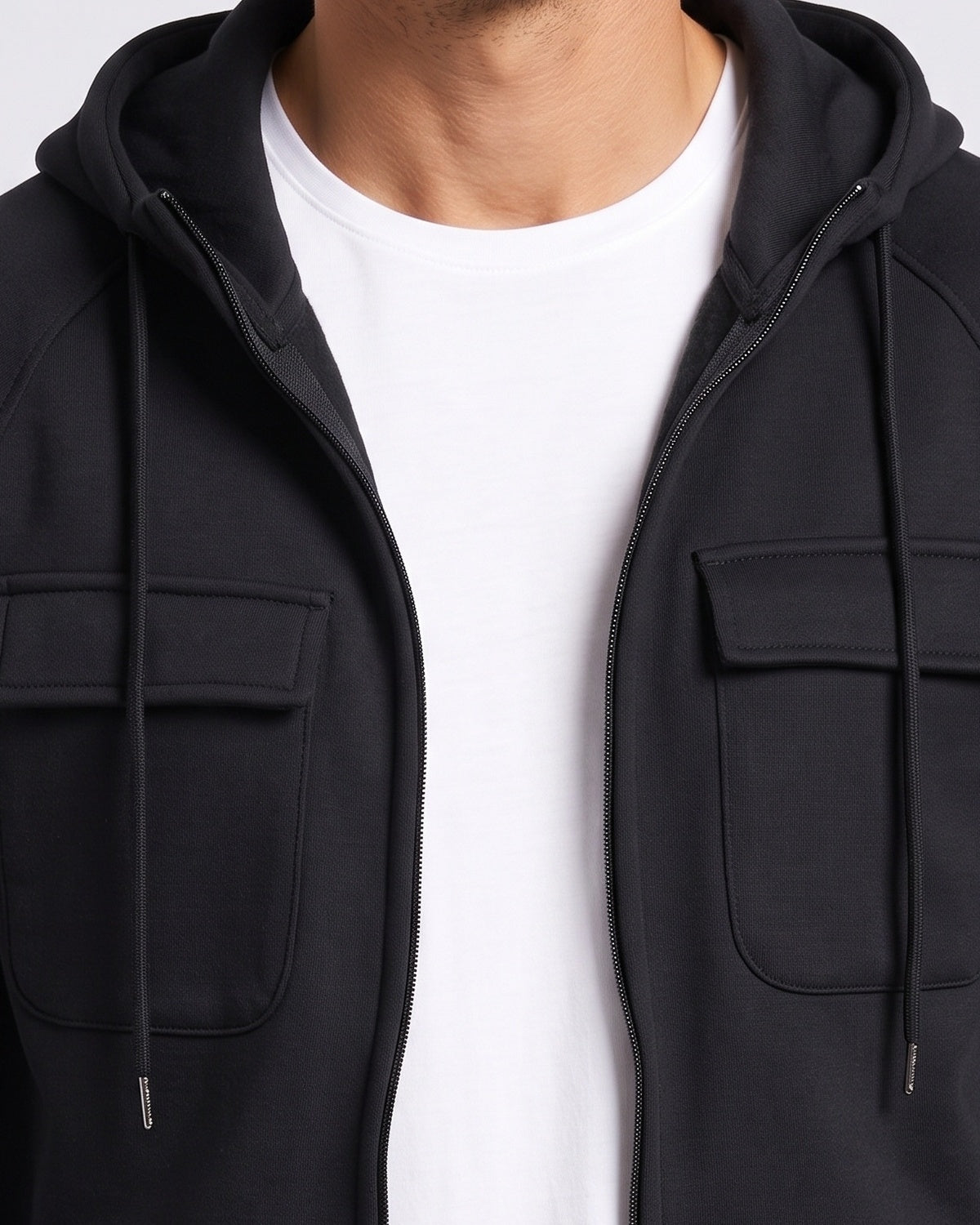 KZZ Men's Outdoor Casual Multi-Pocket Full-Zip Hooded Sweatshirt