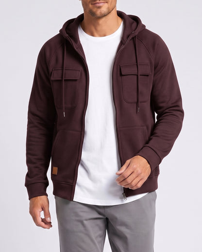 KZZ Men's Outdoor Casual Multi-Pocket Full-Zip Hooded Sweatshirt