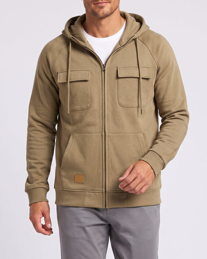KZZ Men's Outdoor Casual Multi-Pocket Full-Zip Hooded Sweatshirt