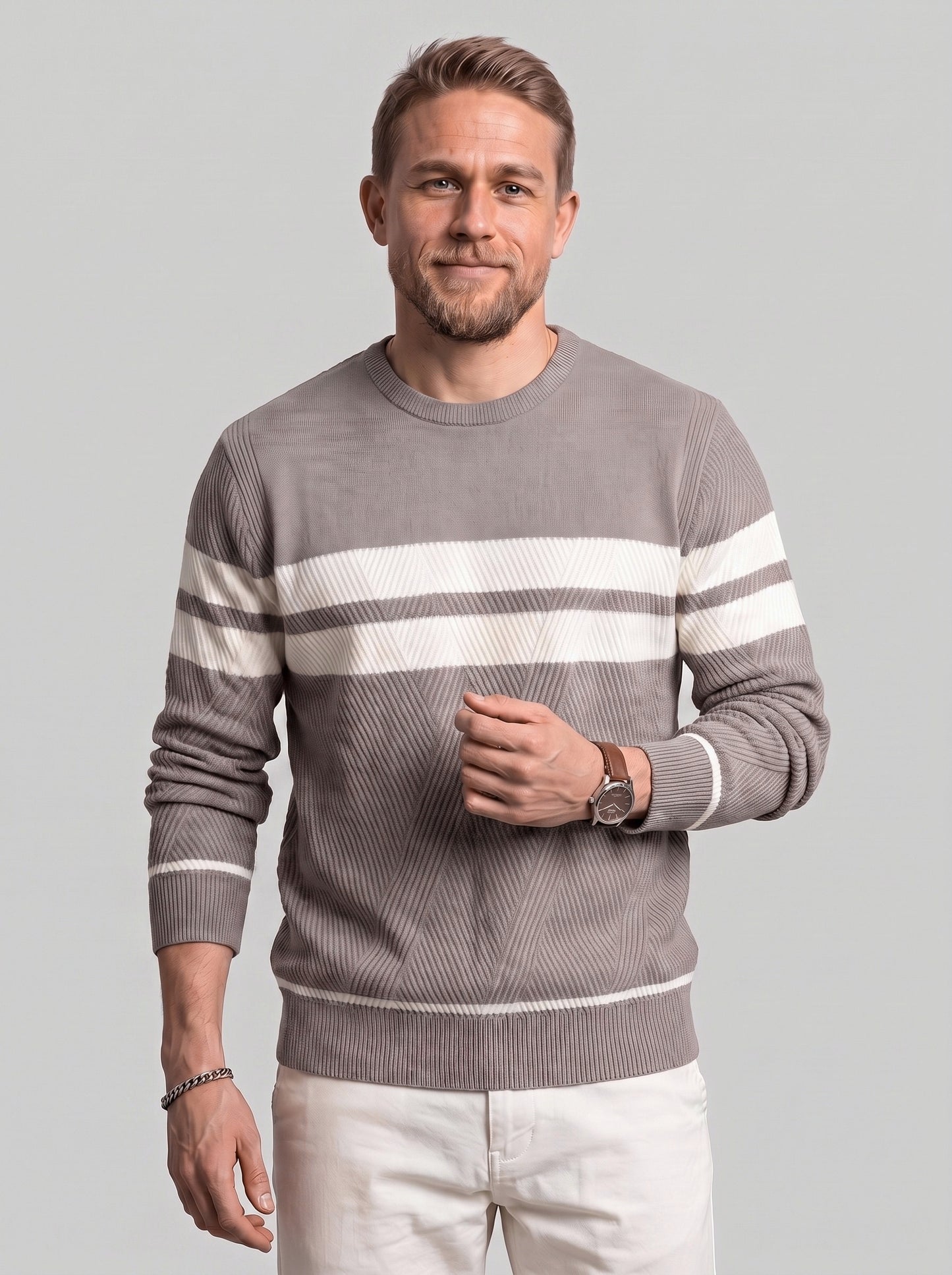 KZZ Men's Casual Crew-Neck Knit Pullover