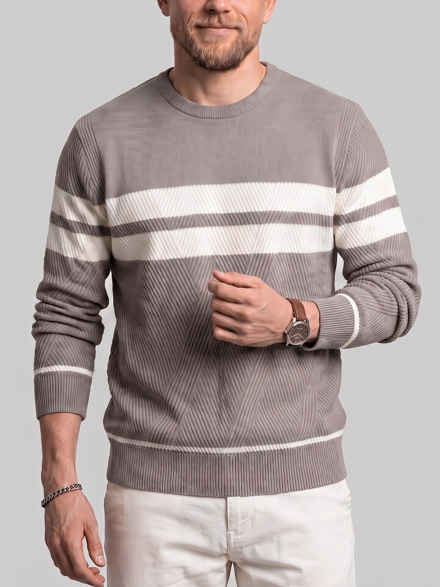 KZZ Men's Casual Crew-Neck Knit Pullover