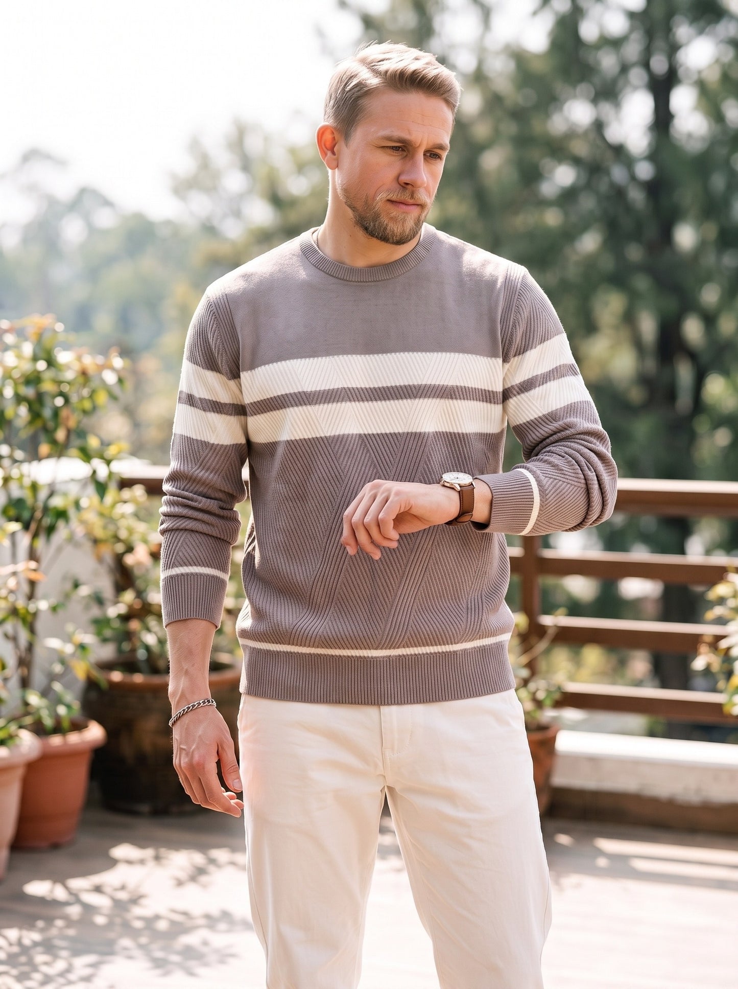 KZZ Men's Casual Crew-Neck Knit Pullover