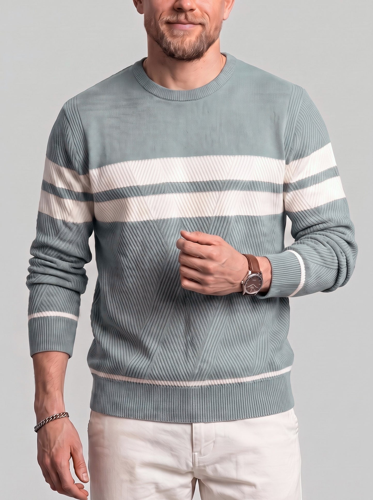 KZZ Men's Casual Crew-Neck Knit Pullover