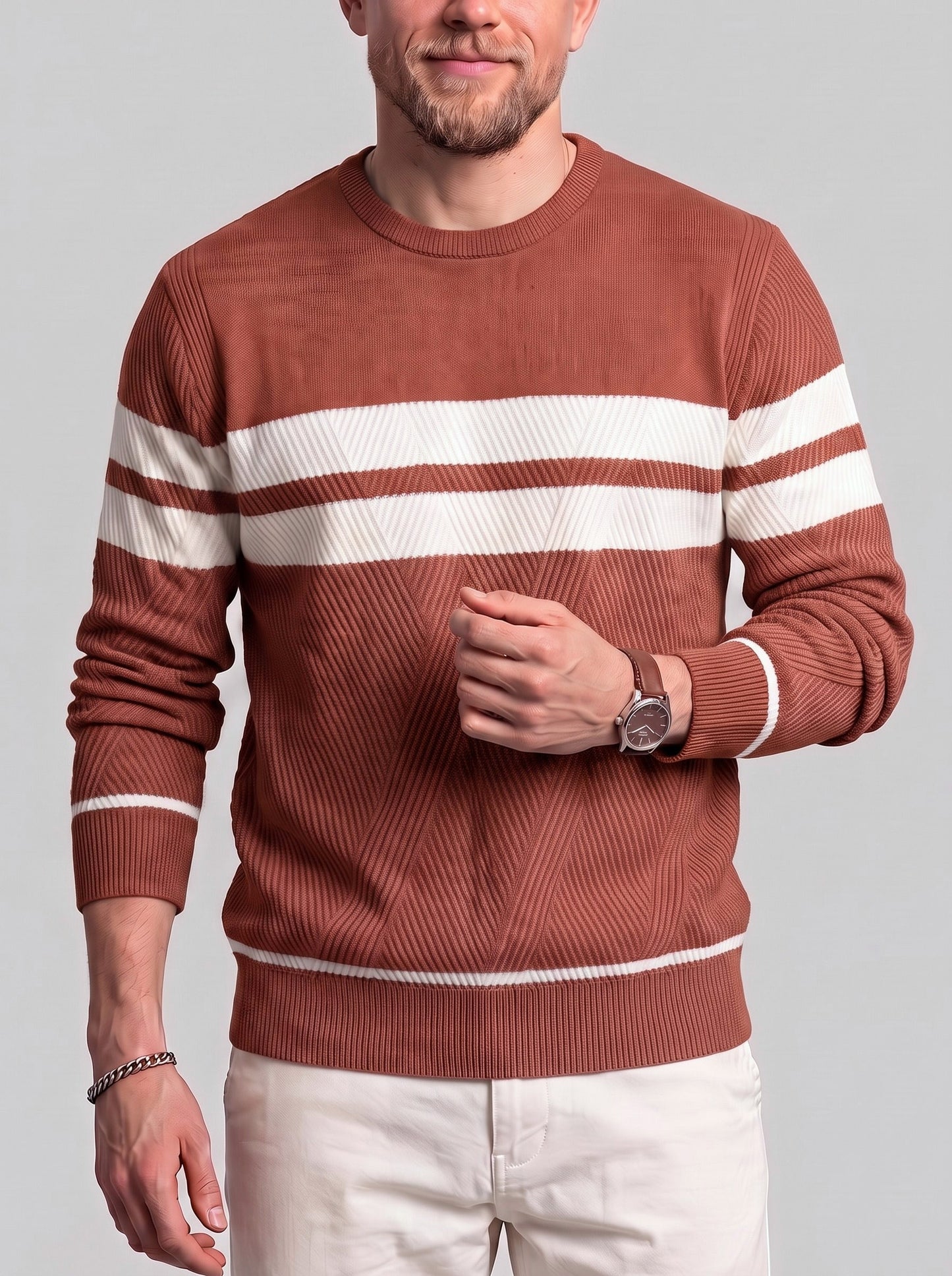 KZZ Men's Casual Crew-Neck Knit Pullover