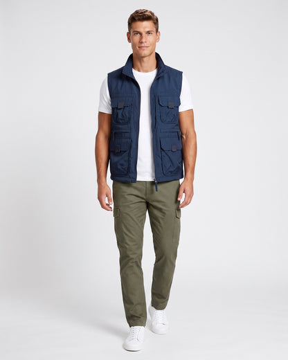 KZZ Men's Solid-Color Zipper-Pocket Vest
