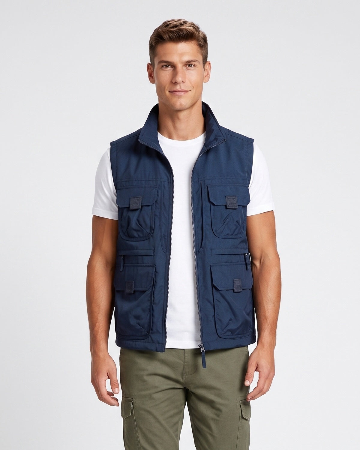 KZZ Men's Solid-Color Zipper-Pocket Vest
