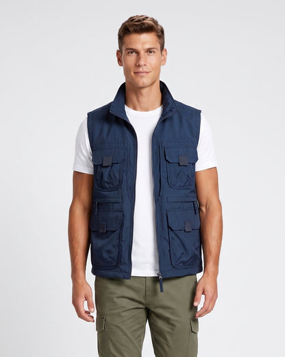 KZZ Men's Solid-Color Zipper-Pocket Vest