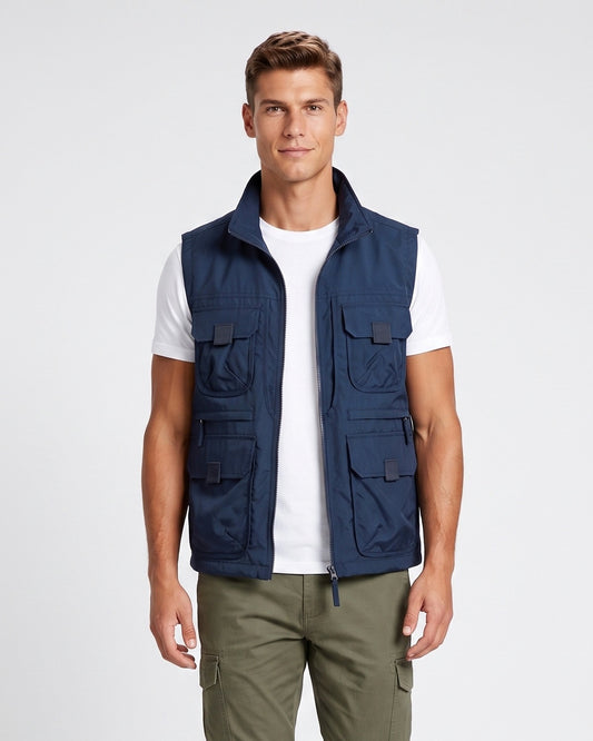 KZZ Men's Solid-Color Zipper-Pocket Vest