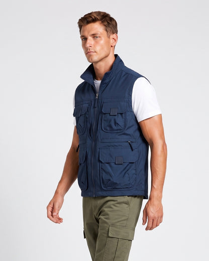 KZZ Men's Solid-Color Zipper-Pocket Vest