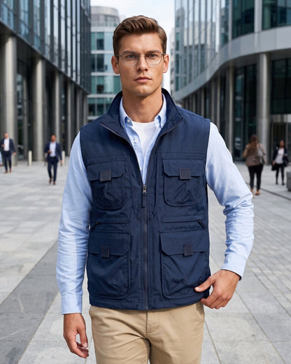 KZZ Men's Solid-Color Zipper-Pocket Vest