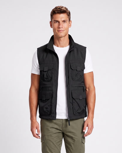 KZZ Men's Solid-Color Zipper-Pocket Vest