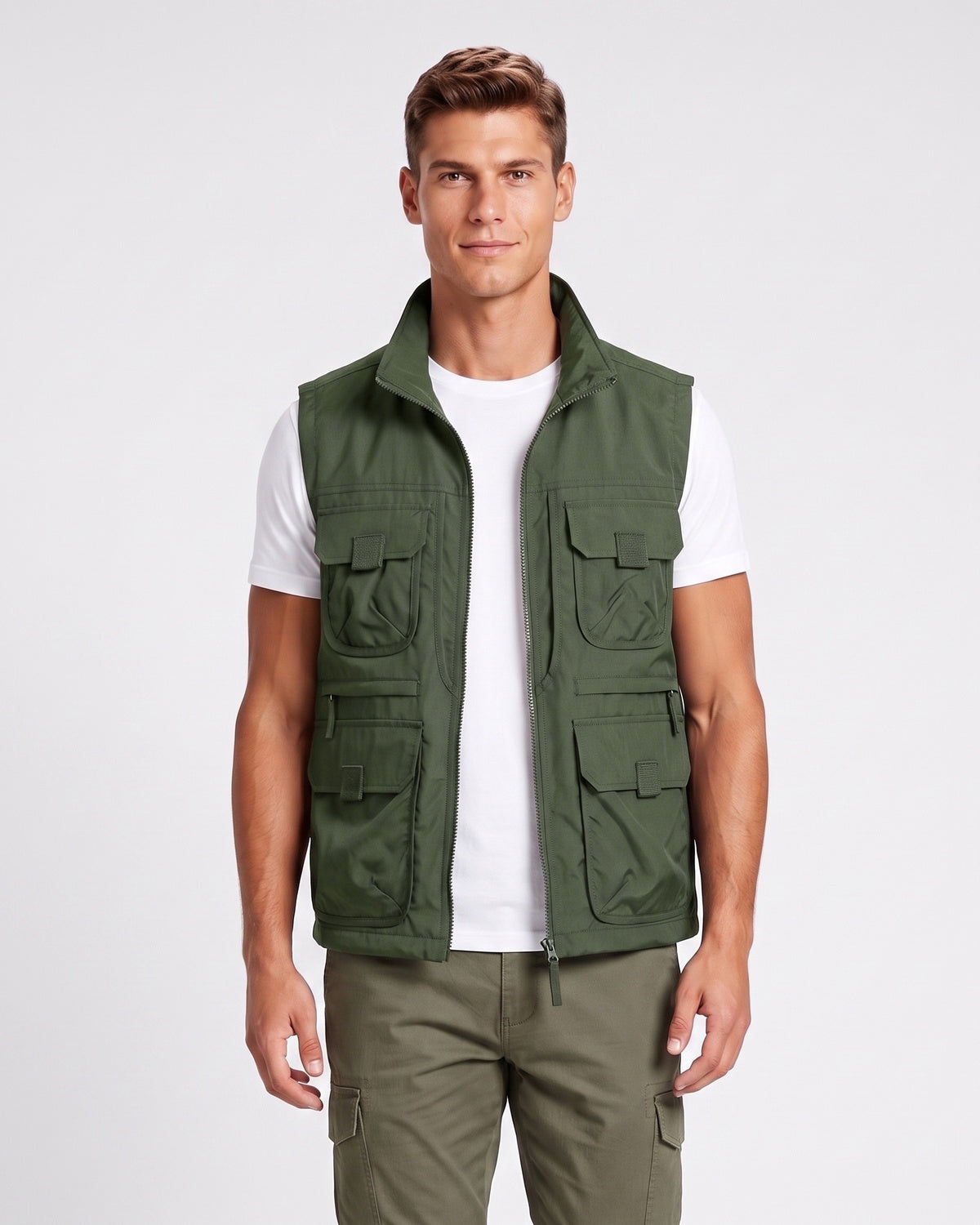 KZZ Men's Solid-Color Zipper-Pocket Vest
