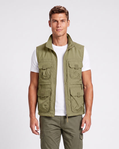 KZZ Men's Solid-Color Zipper-Pocket Vest