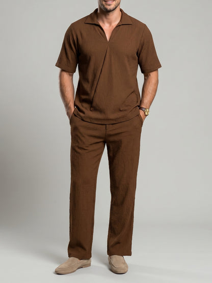 KZZ Men's casual V-neck short-sleeve top and casual trousers