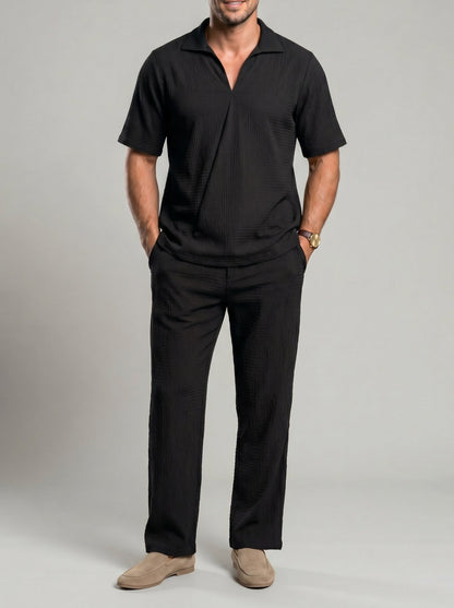 KZZ Men's casual V-neck short-sleeve top and casual trousers