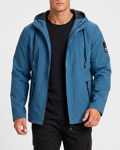 KZZ Men's slim-fit long-sleeved windproof zip-up hooded jacket