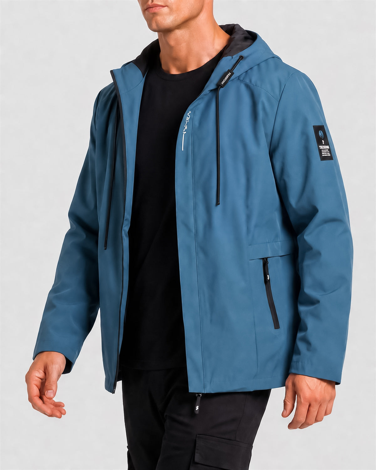 KZZ Men's slim-fit long-sleeved windproof zip-up hooded jacket