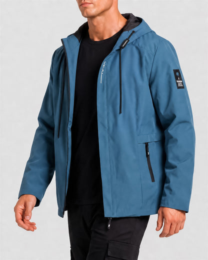 KZZ Men's slim-fit long-sleeved windproof zip-up hooded jacket