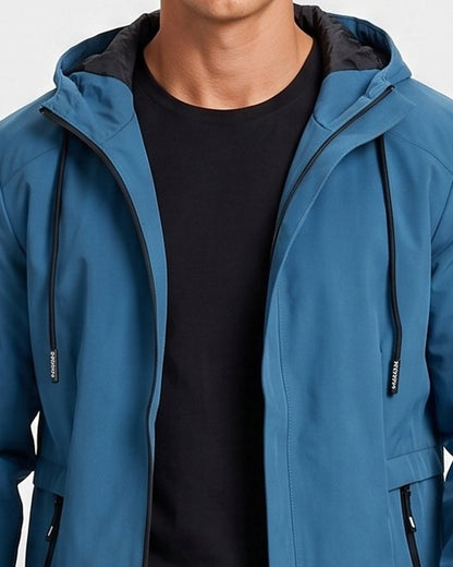 KZZ Men's slim-fit long-sleeved windproof zip-up hooded jacket