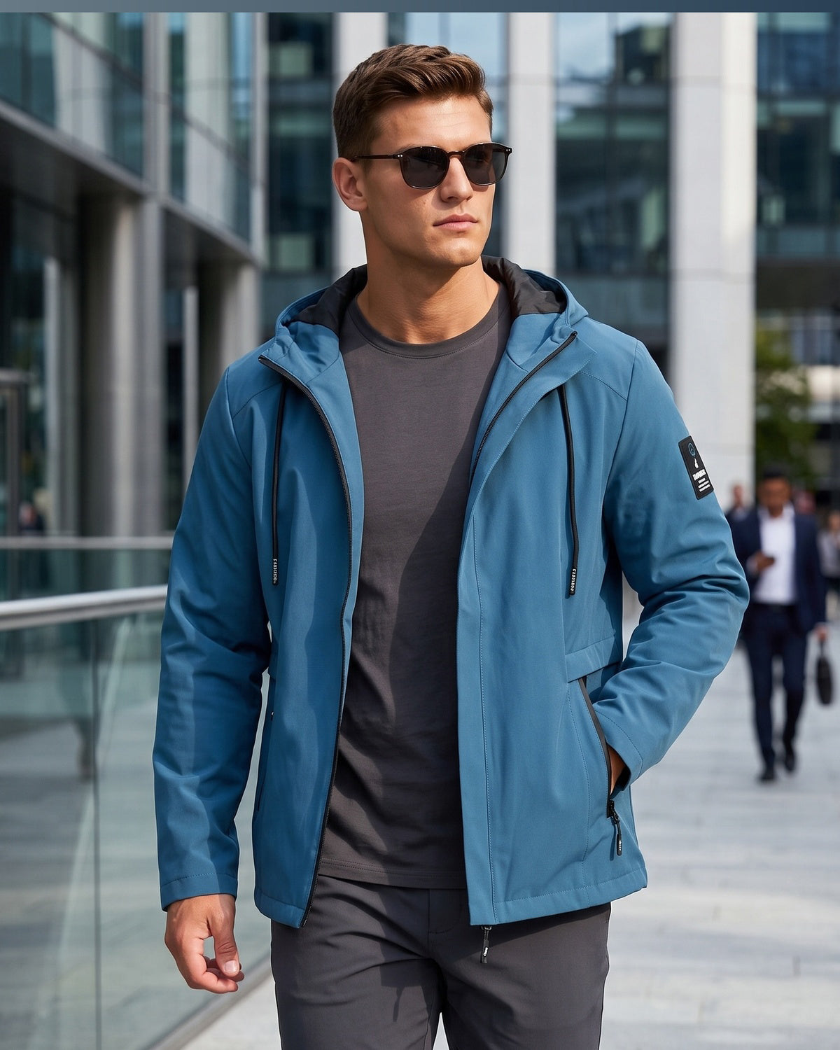 KZZ Men's slim-fit long-sleeved windproof zip-up hooded jacket