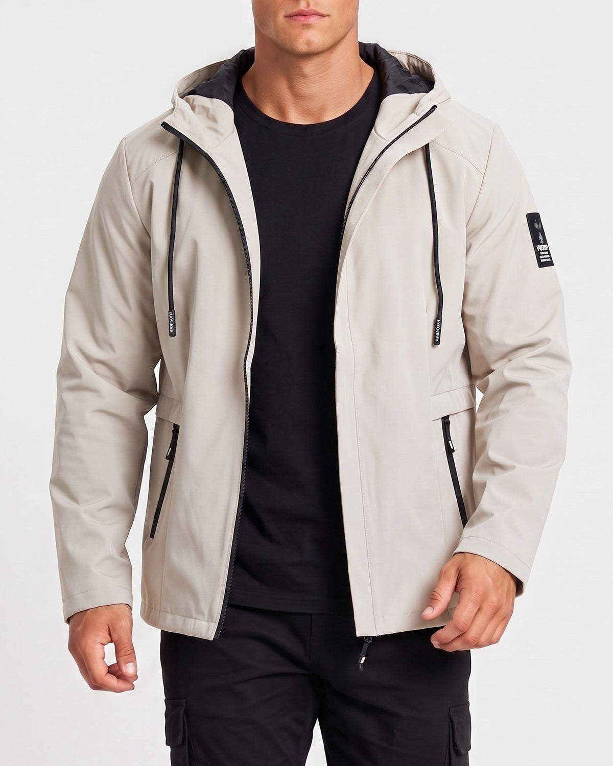 KZZ Men's slim-fit long-sleeved windproof zip-up hooded jacket