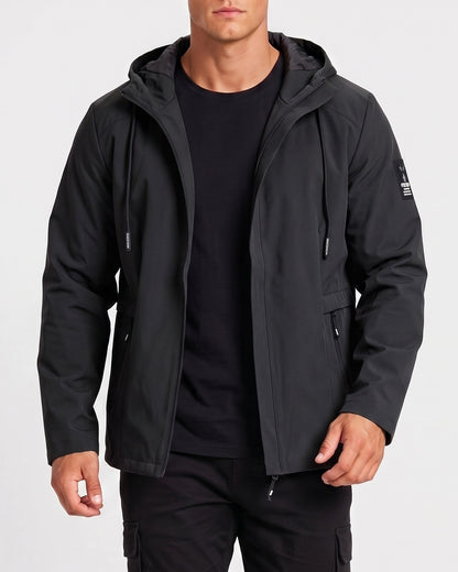 KZZ Men's slim-fit long-sleeved windproof zip-up hooded jacket