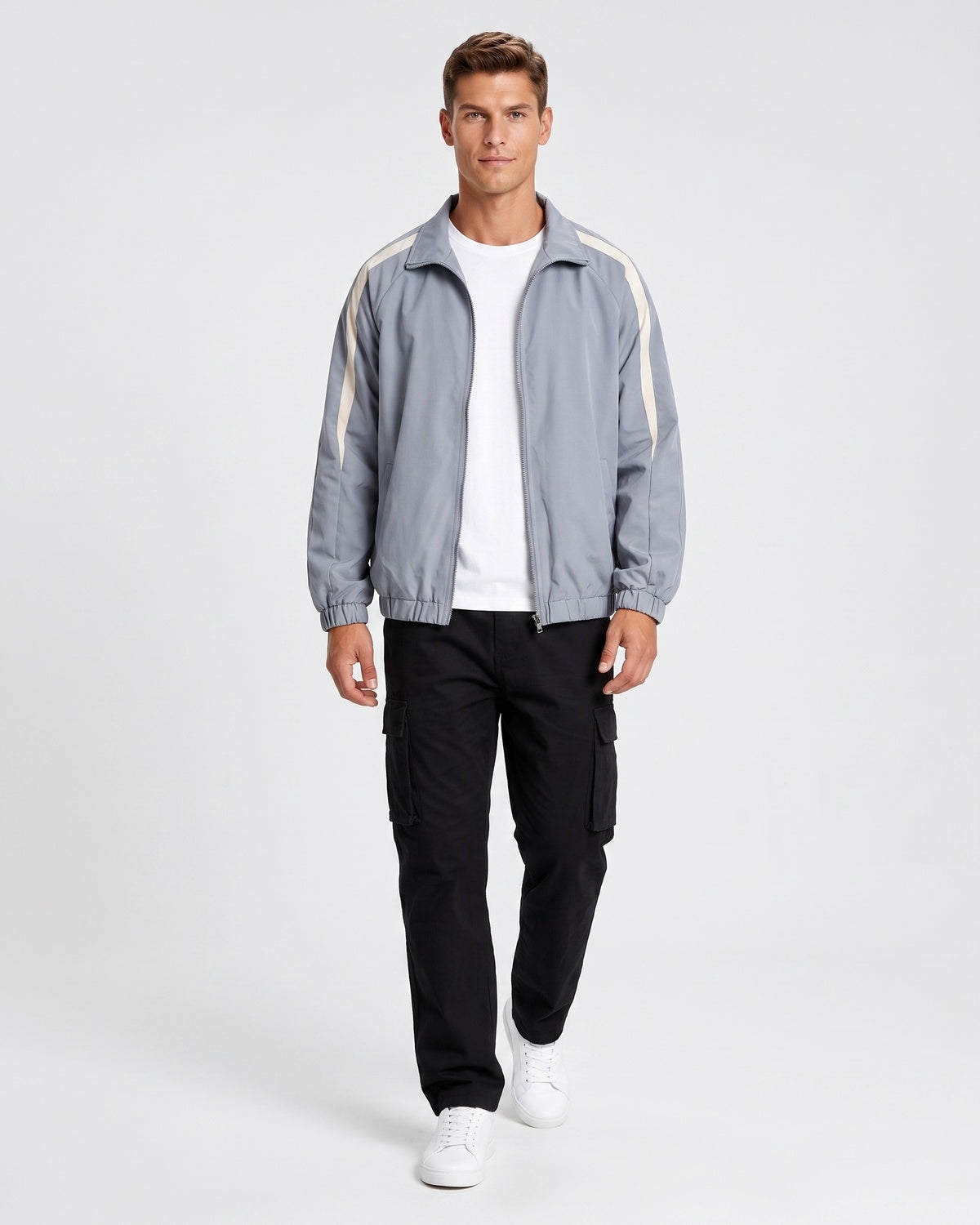 KZZ Men's Solid-Color Drawstring Zip-Up Hooded Jacket