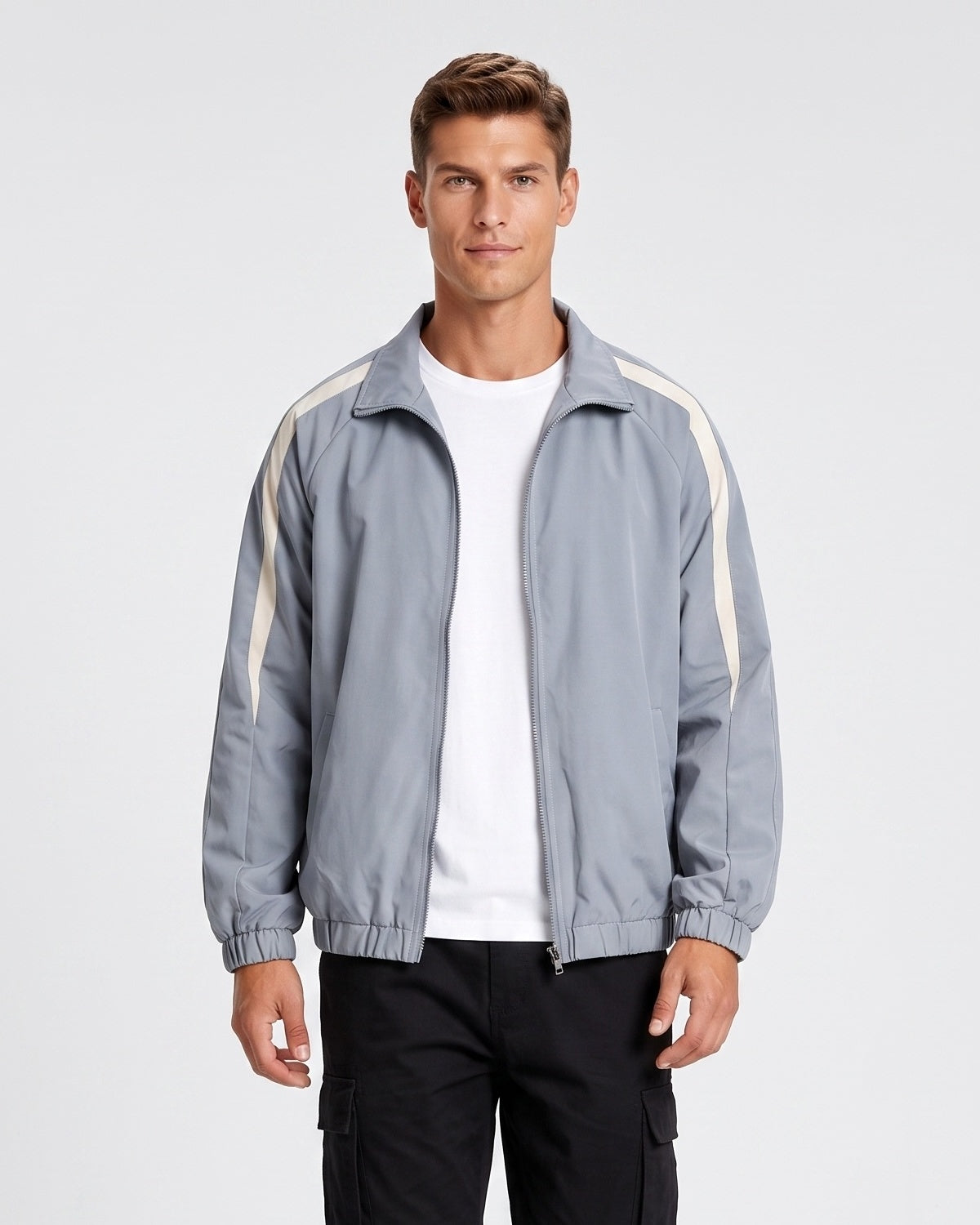 KZZ Men's Solid-Color Drawstring Zip-Up Hooded Jacket