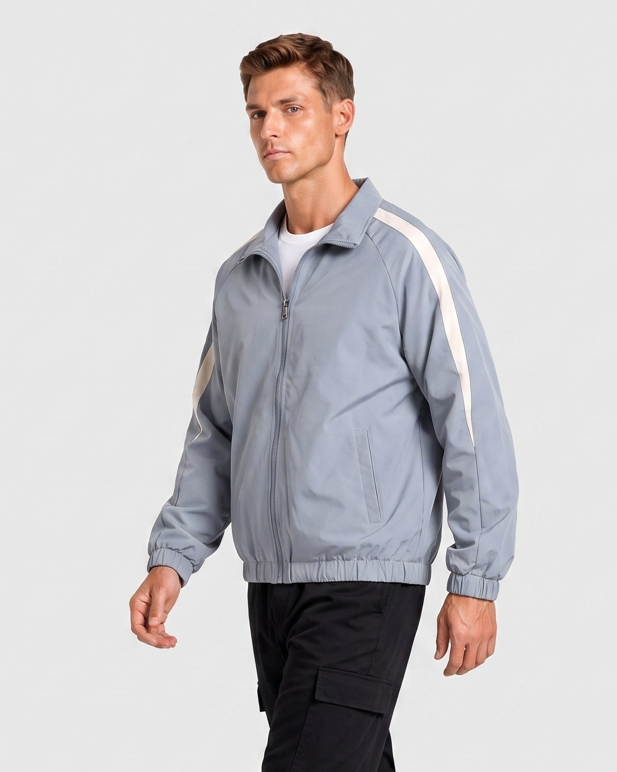 KZZ Men's Solid-Color Drawstring Zip-Up Hooded Jacket