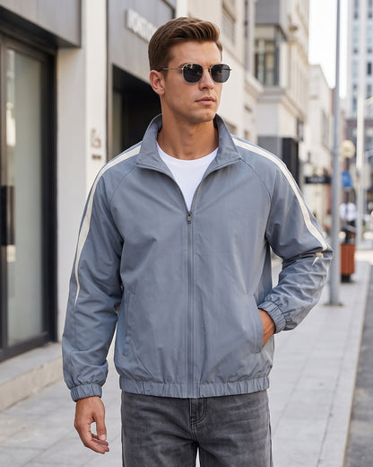 KZZ Men's Solid-Color Drawstring Zip-Up Hooded Jacket