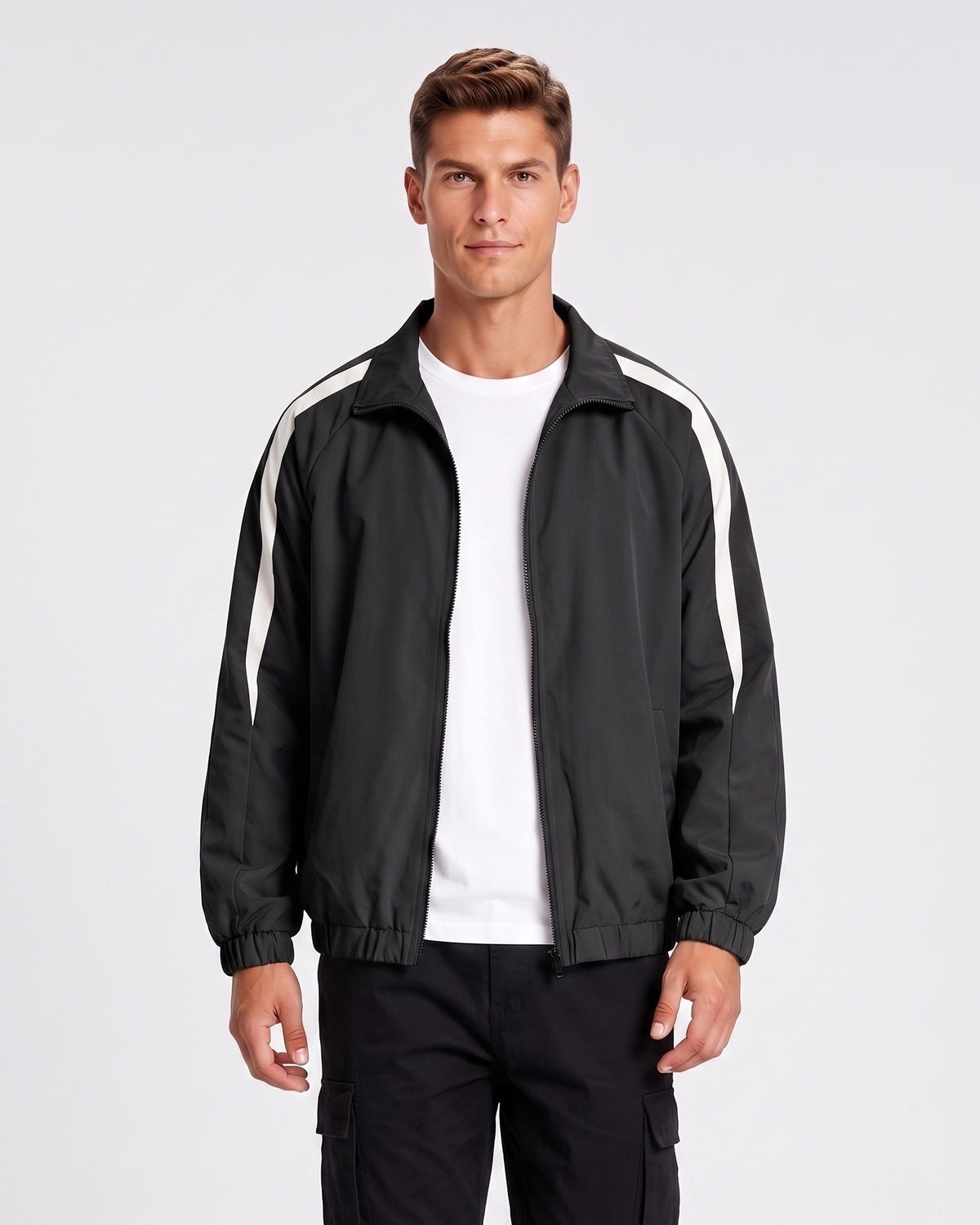 KZZ Men's Solid-Color Drawstring Zip-Up Hooded Jacket