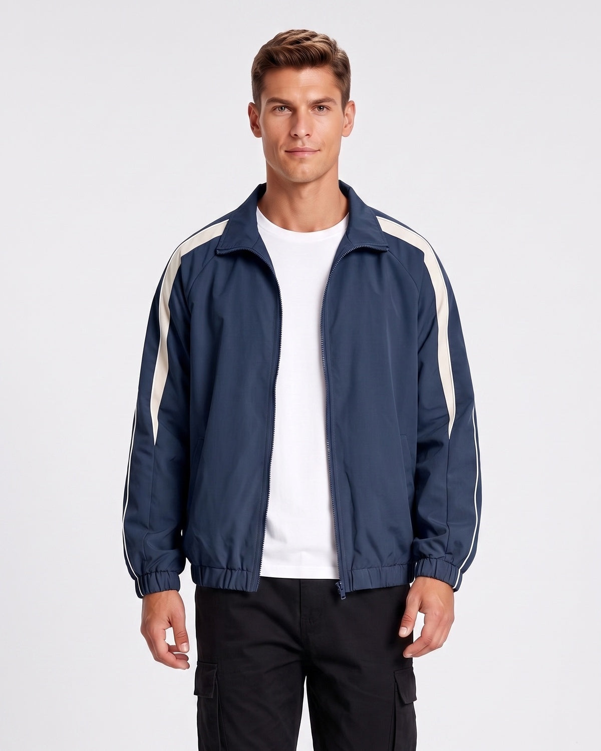 KZZ Men's Solid-Color Drawstring Zip-Up Hooded Jacket