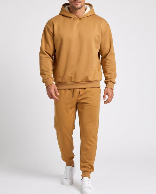 KZZ Men's Classic Fashion Solid Color Fleece Long-Sleeved Slim Fit Hooded Sweatshirt and Pants Set