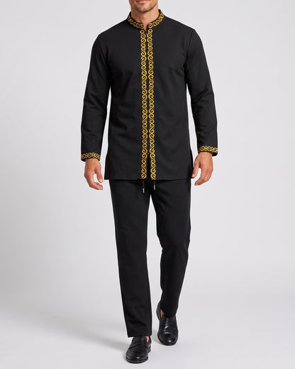KZZ Men's ethnic style mini stand-up collar top and pants set