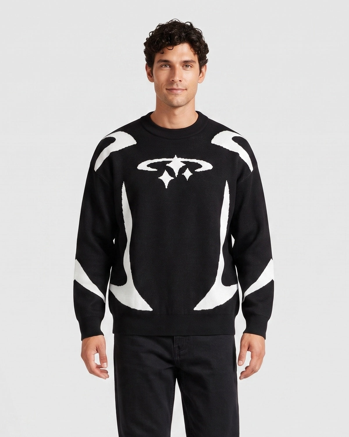 KZZ Men's Loose-Fit Crew-Neck Pullover Sweater