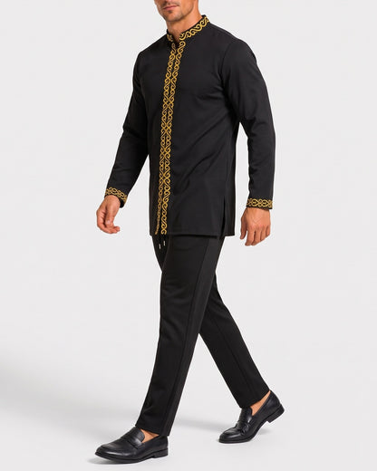 KZZ Men's ethnic style mini stand-up collar top and pants set