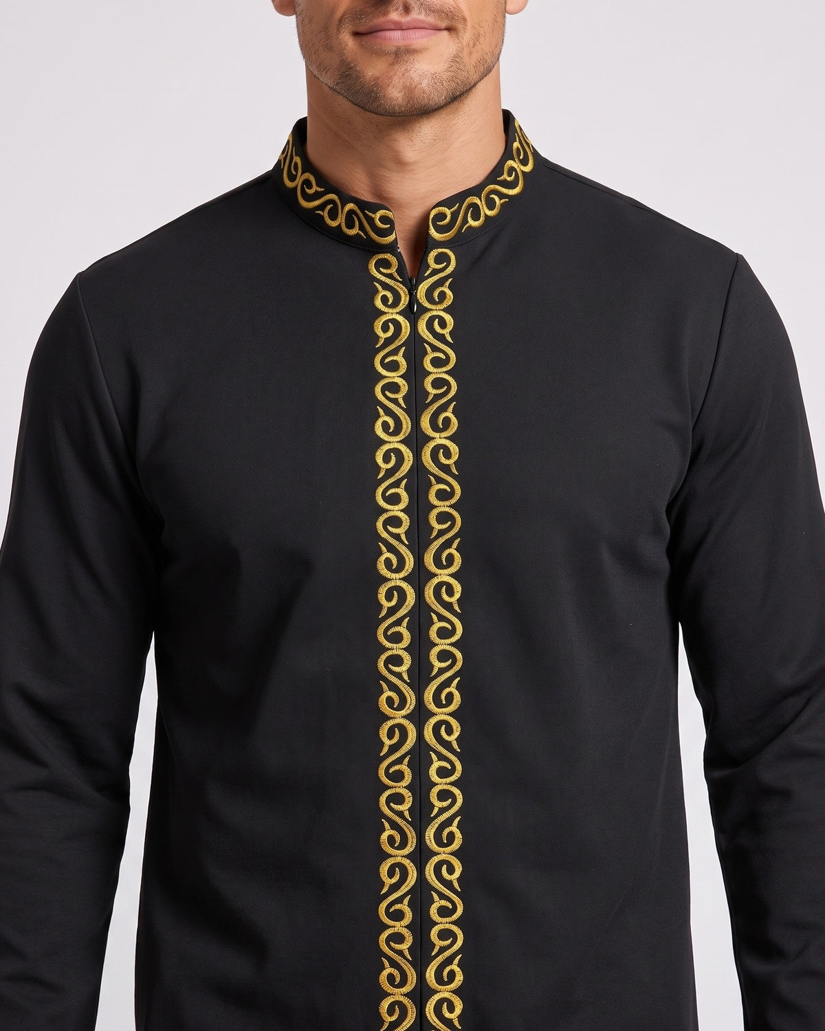 KZZ Men's ethnic style mini stand-up collar top and pants set