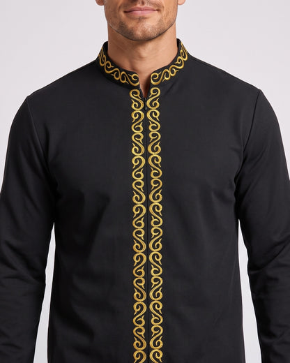 KZZ Men's ethnic style mini stand-up collar top and pants set