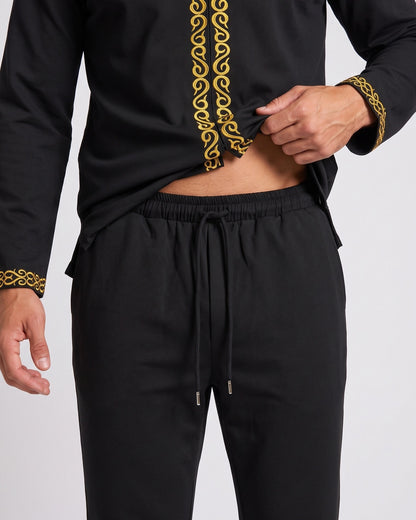 KZZ Men's ethnic style mini stand-up collar top and pants set