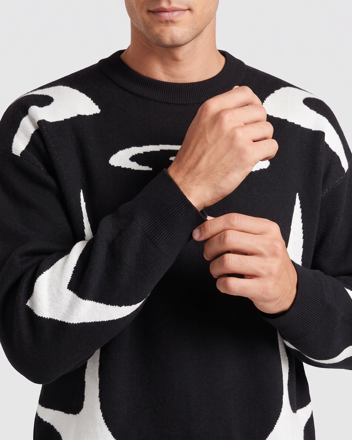 KZZ Men's Loose-Fit Crew-Neck Pullover Sweater