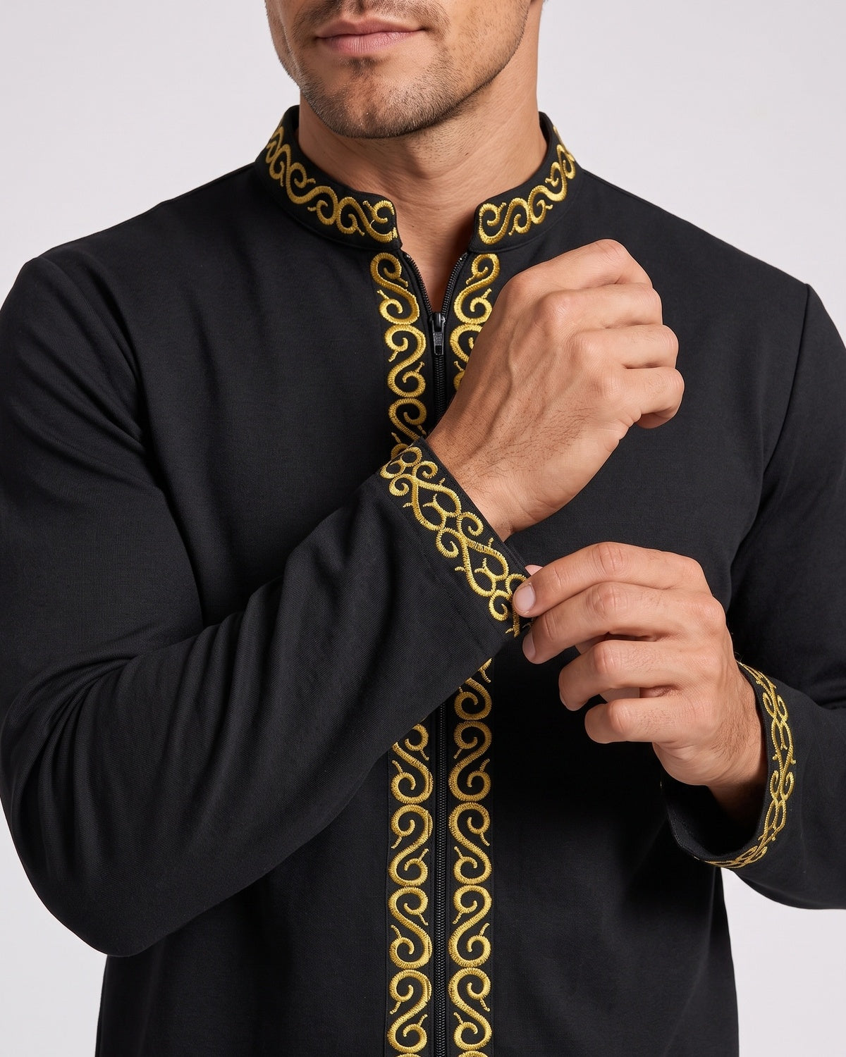 KZZ Men's ethnic style mini stand-up collar top and pants set