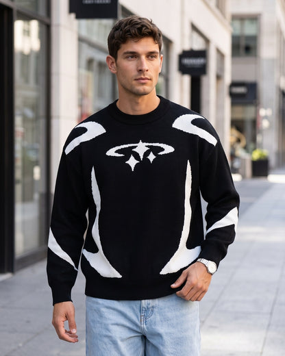 KZZ Men's Loose-Fit Crew-Neck Pullover Sweater