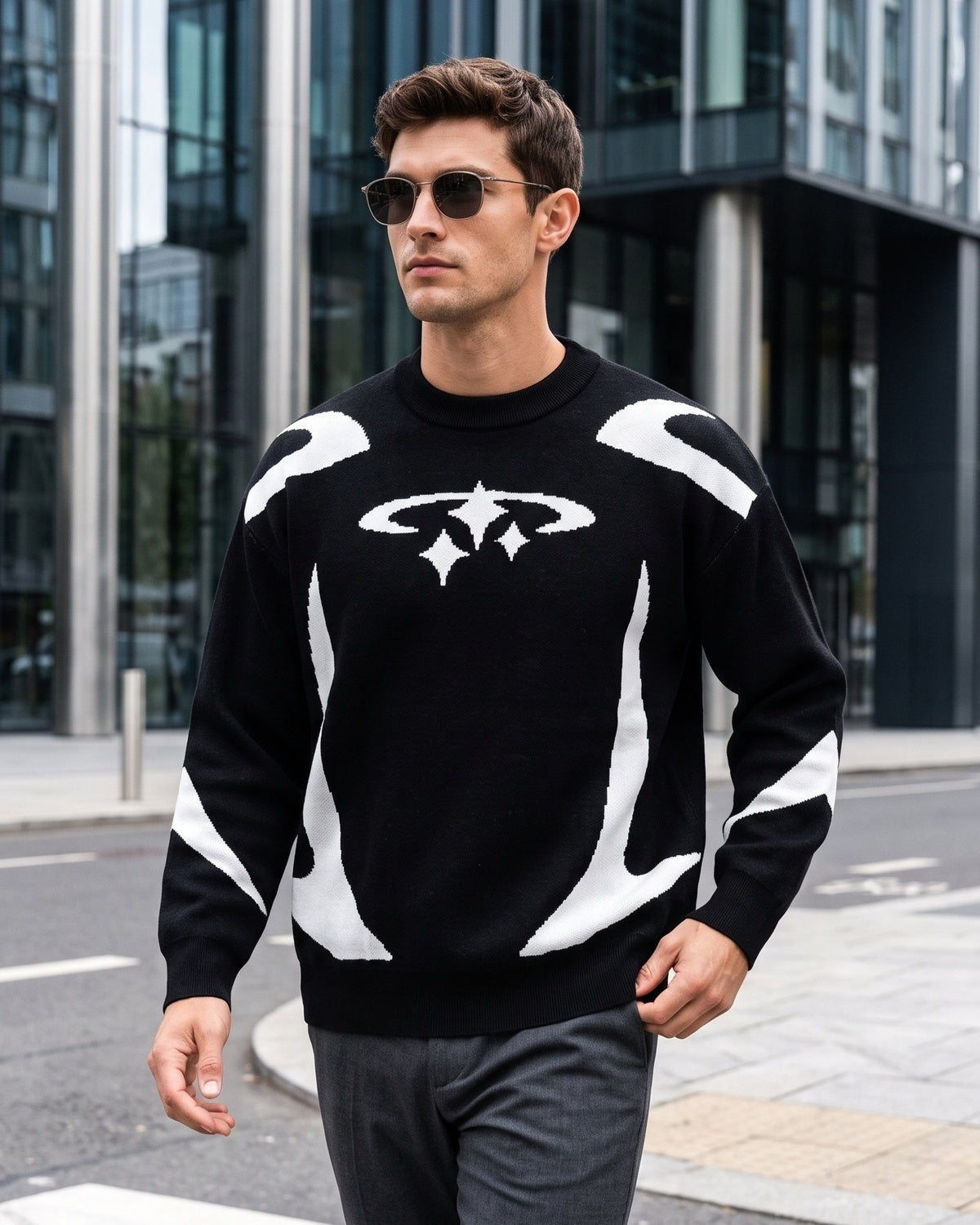 KZZ Men's Loose-Fit Crew-Neck Pullover Sweater