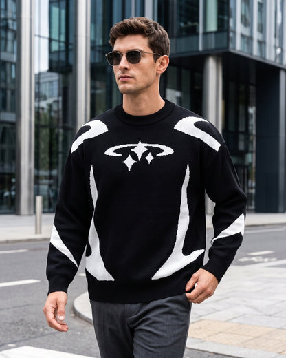 KZZ Men's Loose-Fit Crew-Neck Pullover Sweater